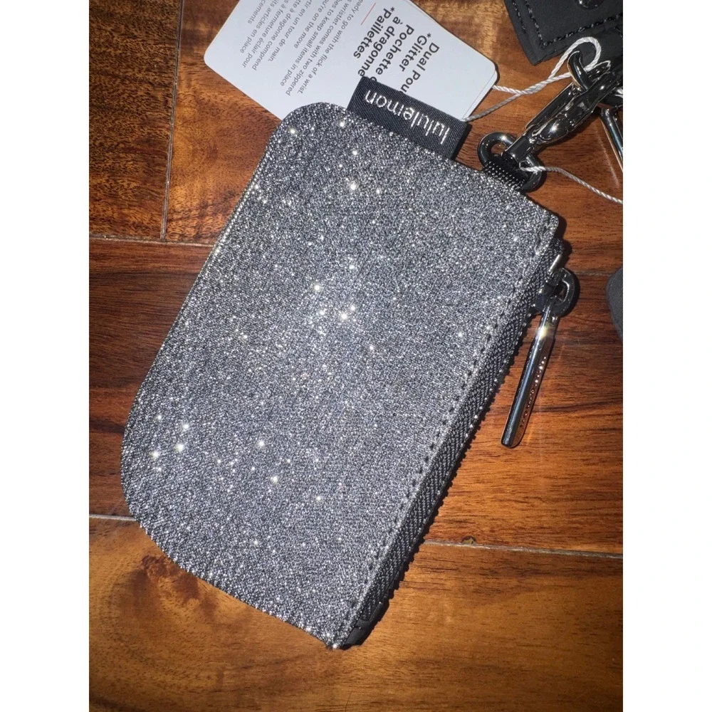 Lululemon Dual Pouch Wristlet Glitter Dark Silver Graphite Grey NEW